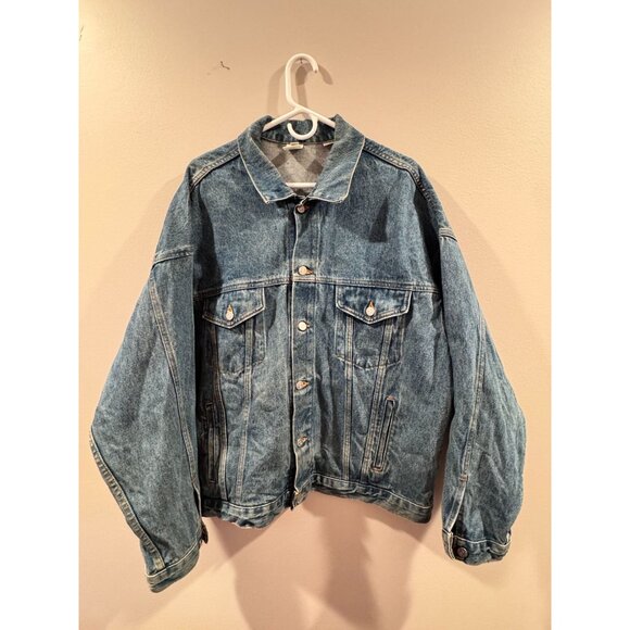 Vintage Denim Jean Jacket Coat Embossed Football Player Graphic X-Large Made USA - Picture 4 of 13